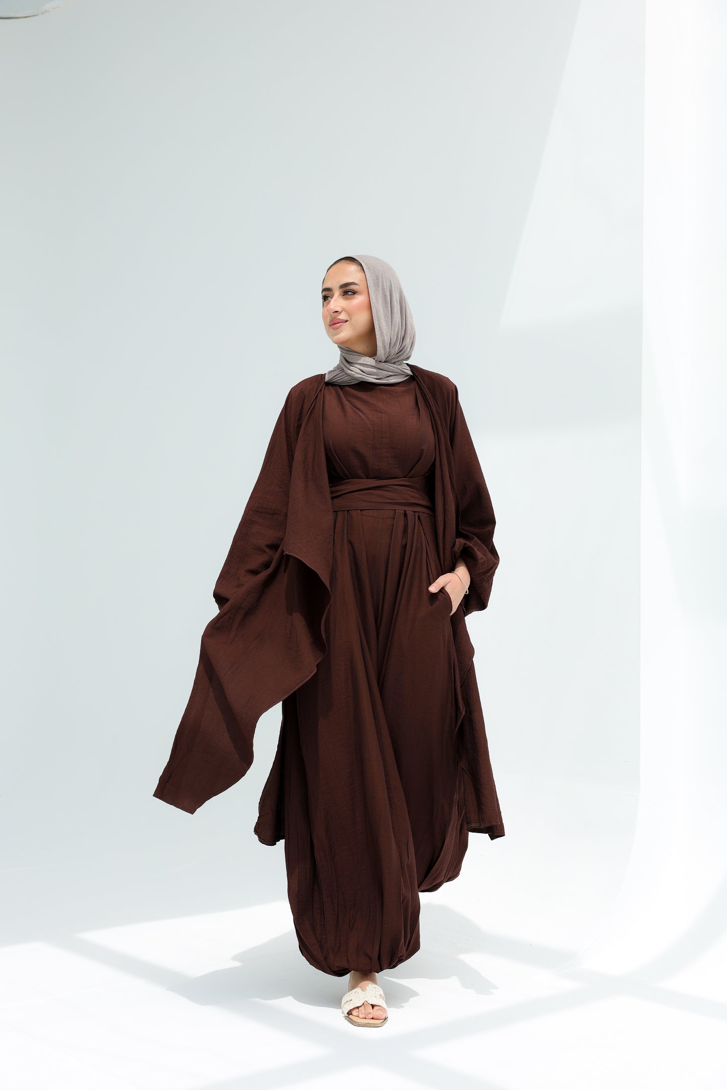 SERENE BALLON JUMPSUIT SET - BROWN