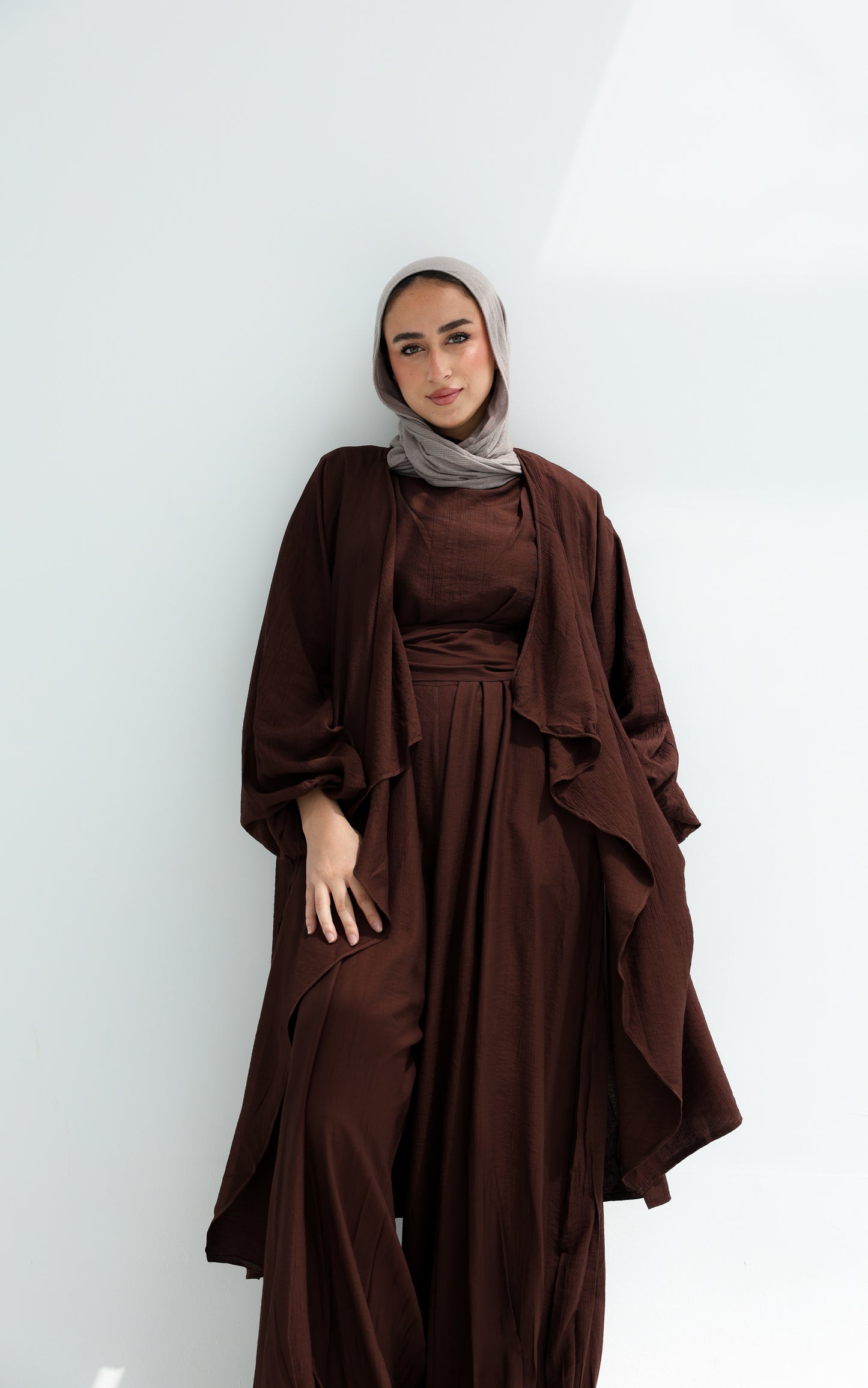 SERENE BALLON JUMPSUIT SET - BROWN