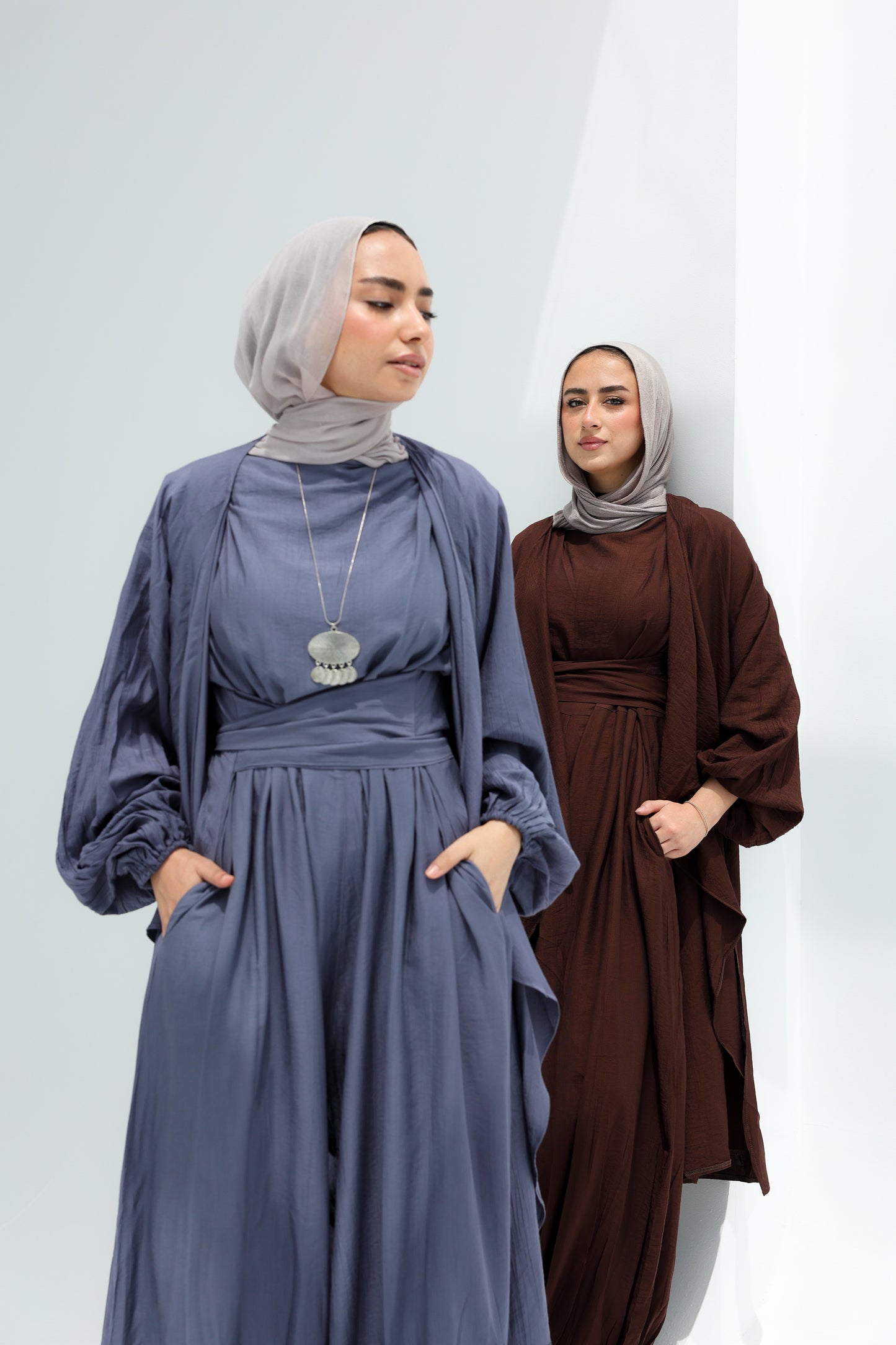 SERENE BALLON JUMPSUIT SET - STEEL BLUE