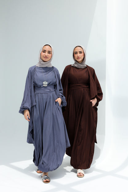 SERENE BALLON JUMPSUIT SET - STEEL BLUE