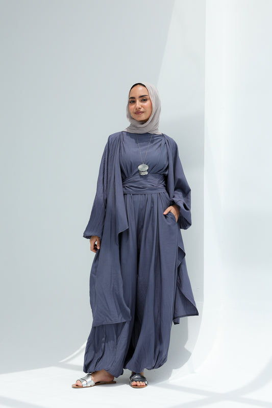 SERENE BALLON JUMPSUIT SET - STEEL BLUE