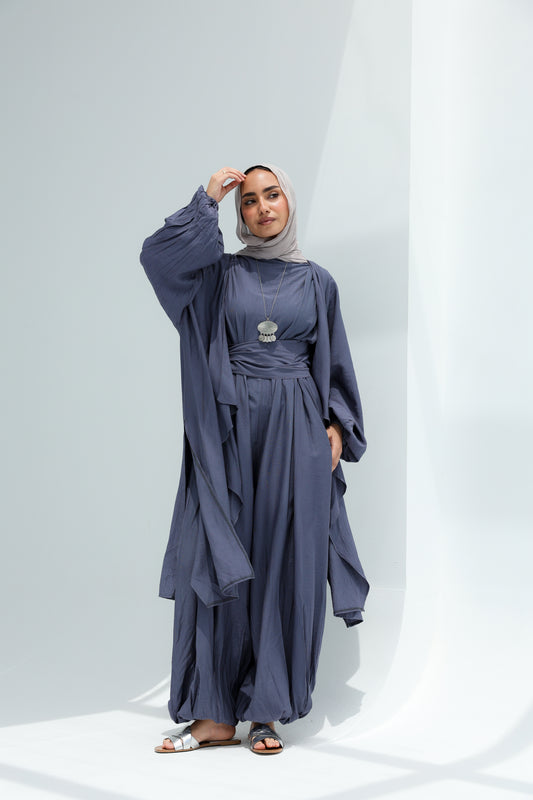 SERENE BALLON JUMPSUIT SET - STEEL BLUE