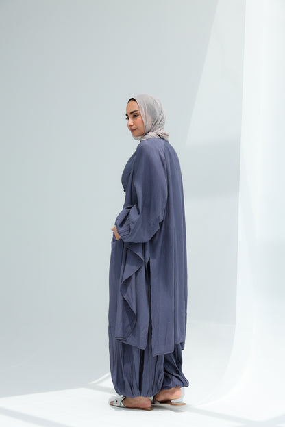 SERENE BALLON JUMPSUIT SET - STEEL BLUE