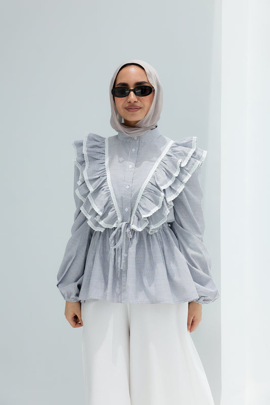 STRIPPED BLOUSE -BABY BLUE