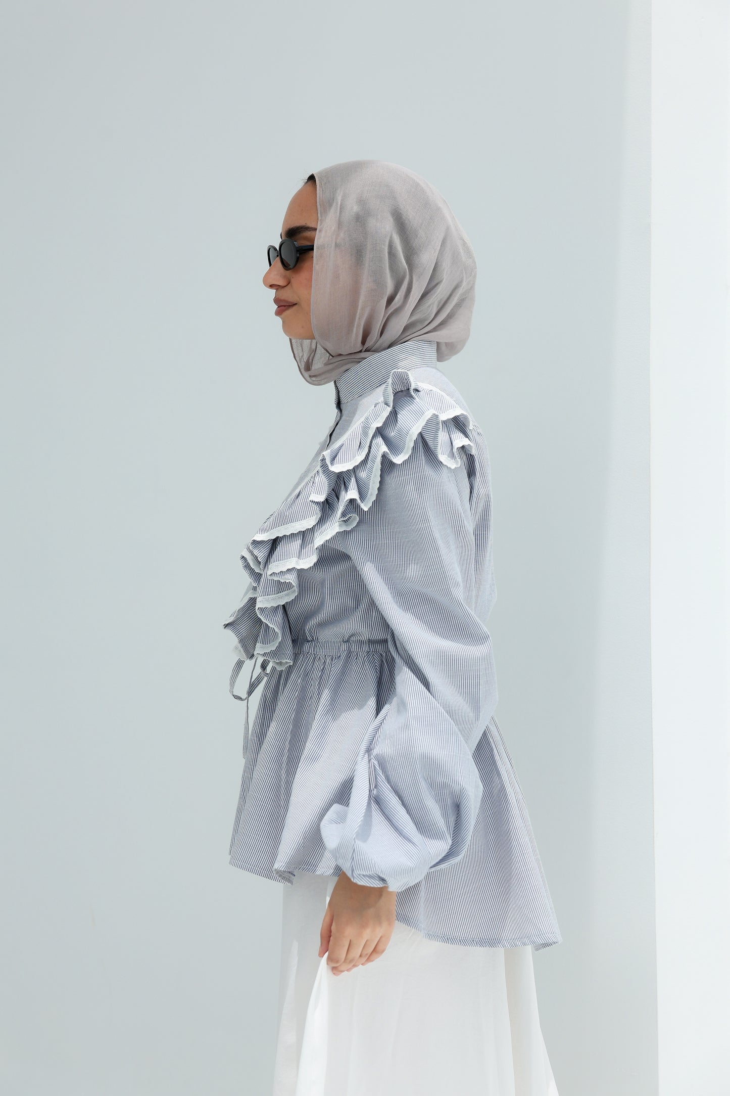 STRIPPED BLOUSE -BABY BLUE