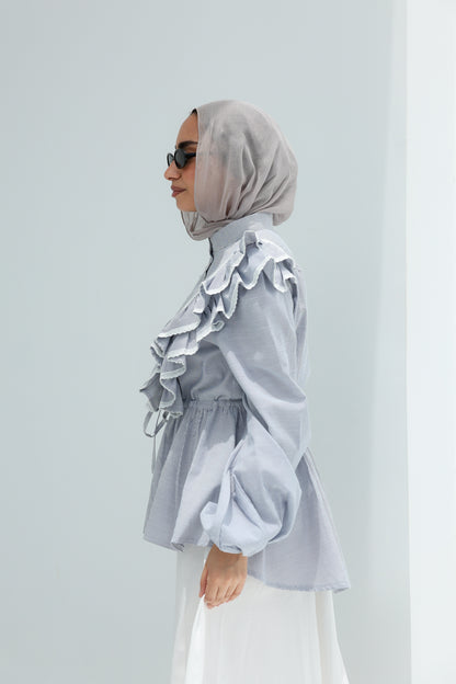 STRIPPED BLOUSE -BABY BLUE
