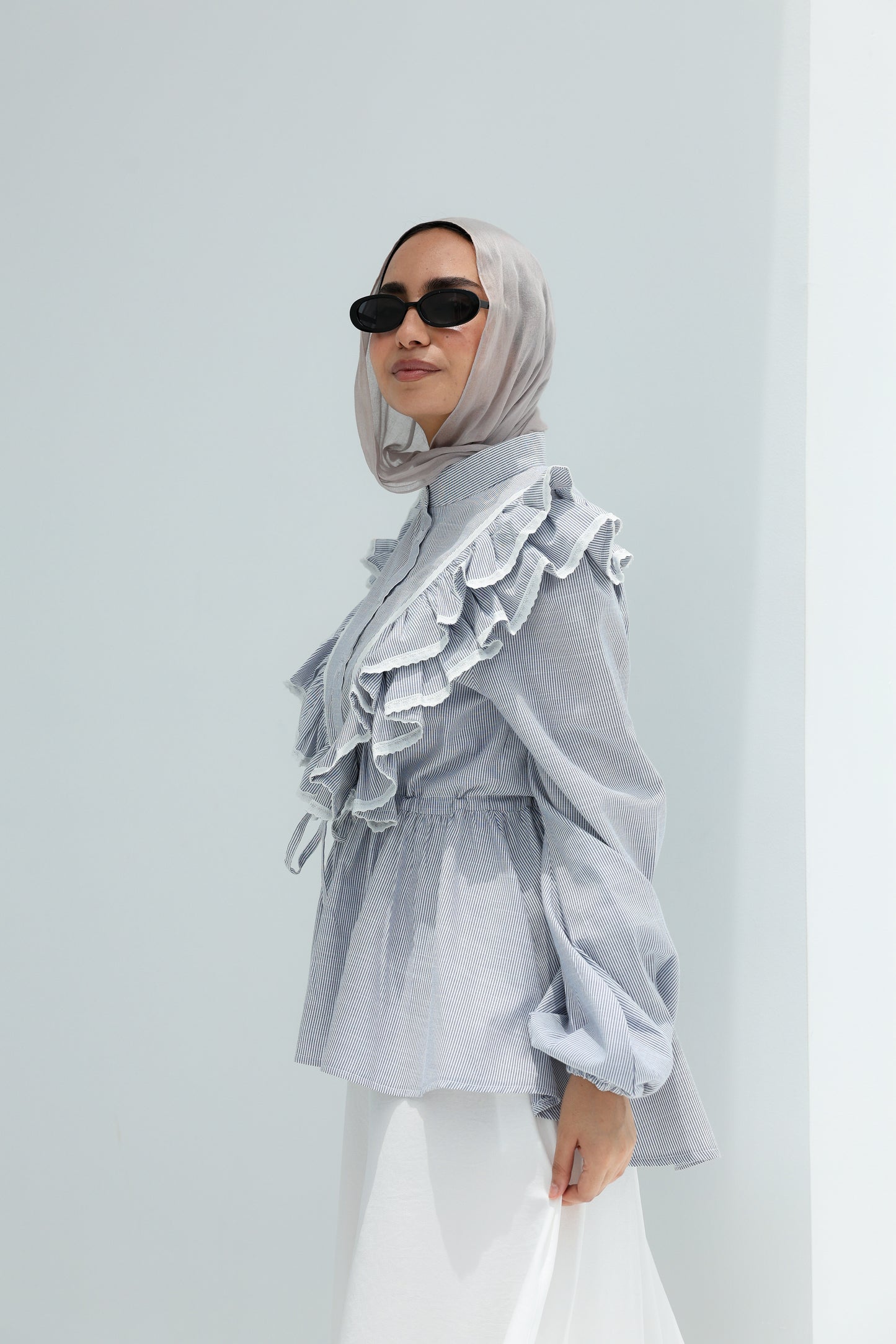 STRIPPED BLOUSE -BABY BLUE