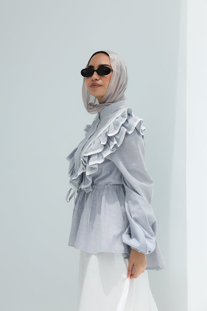 STRIPPED BLOUSE -BABY BLUE
