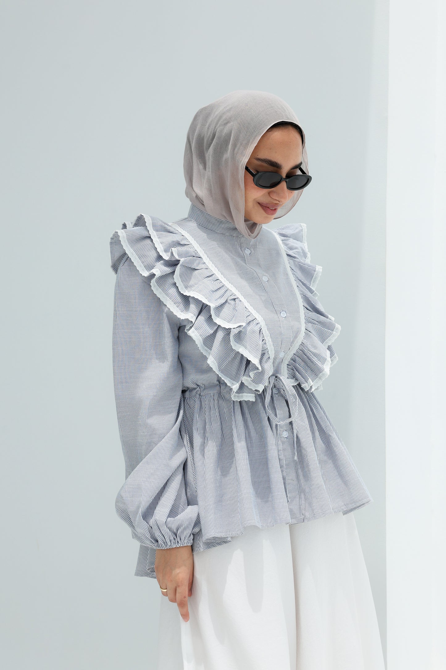 STRIPPED BLOUSE -BABY BLUE