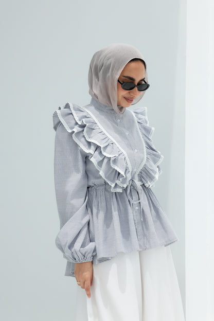 STRIPPED BLOUSE -BABY BLUE