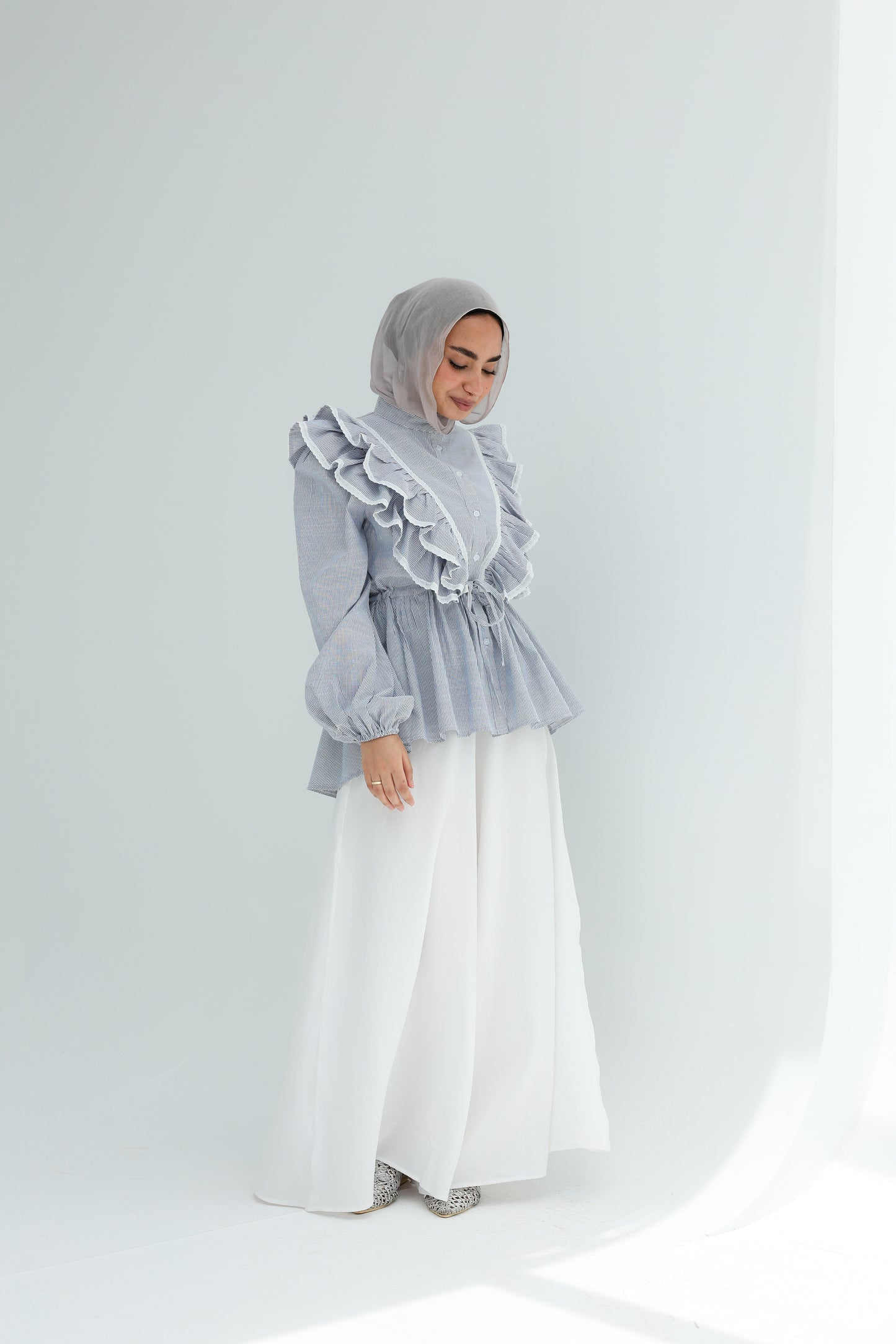 STRIPPED BLOUSE -BABY BLUE