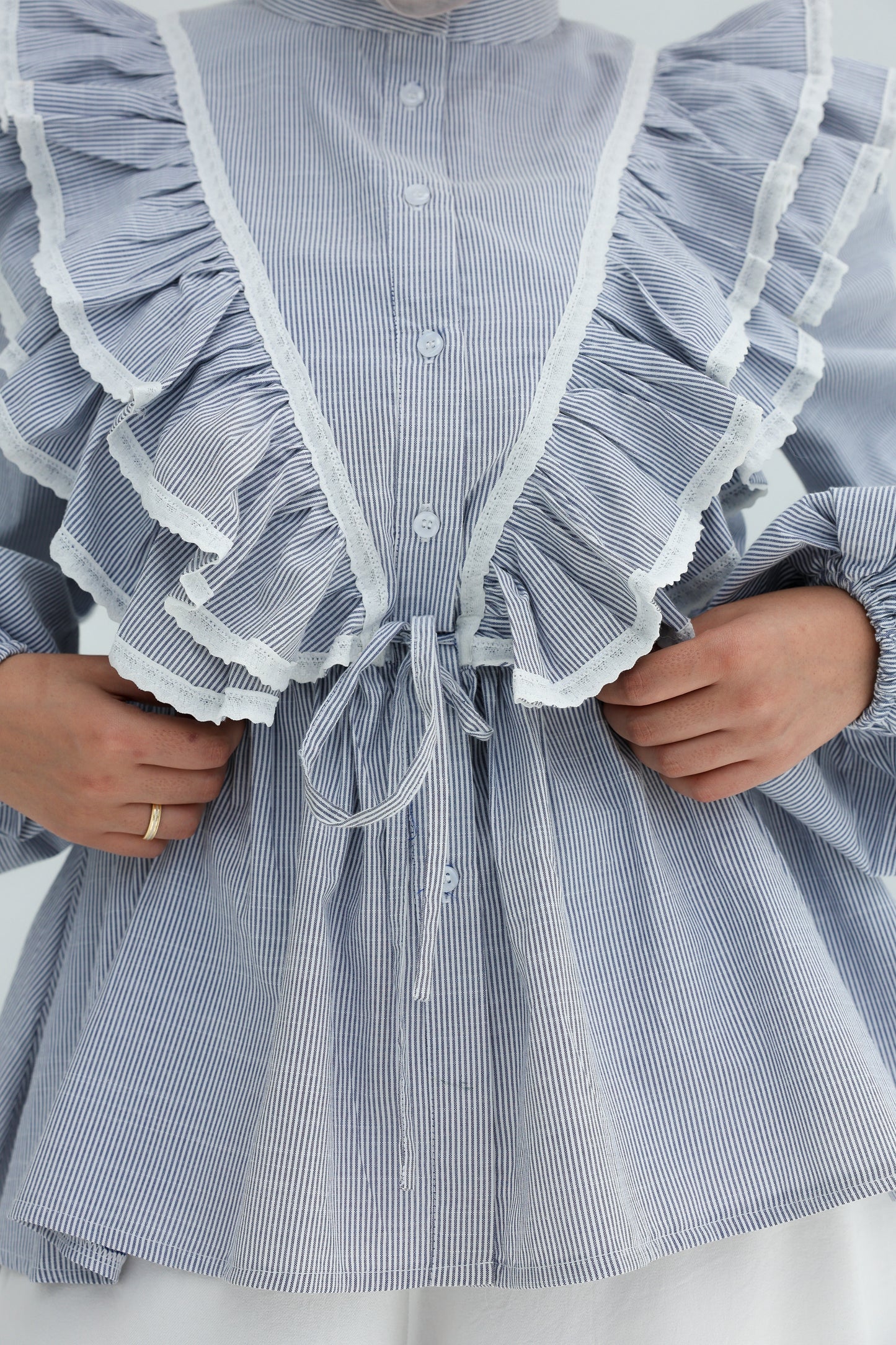 STRIPPED BLOUSE -BABY BLUE