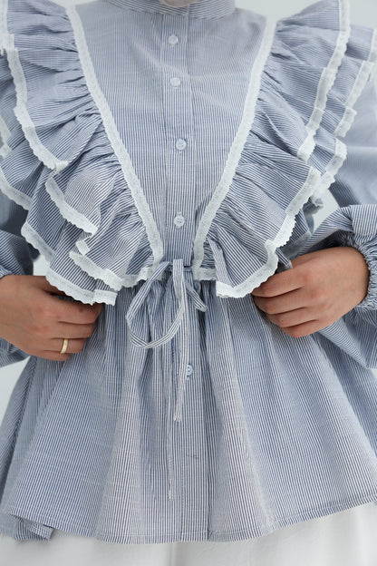 STRIPPED BLOUSE -BABY BLUE