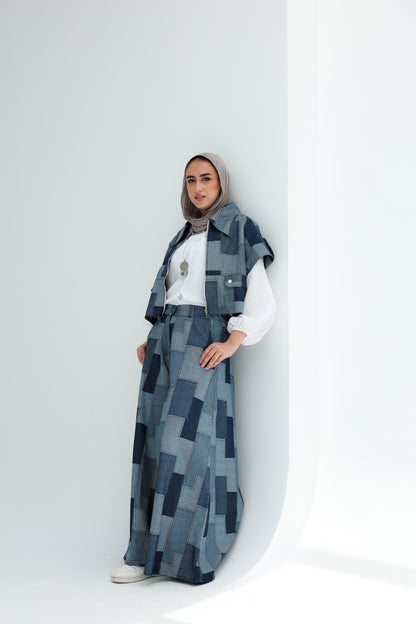 CROPEED SLEEVELESS PATCHWORK JACKET