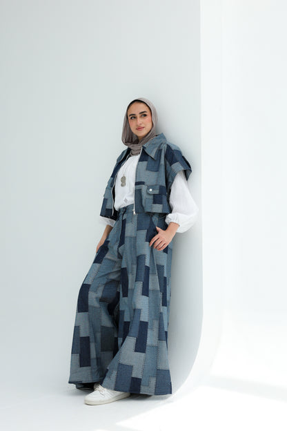CROPEED SLEEVELESS PATCHWORK JACKET