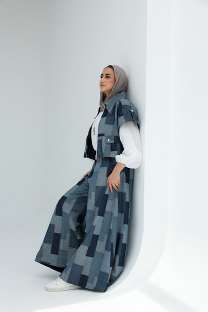 CROPEED SLEEVELESS PATCHWORK JACKET