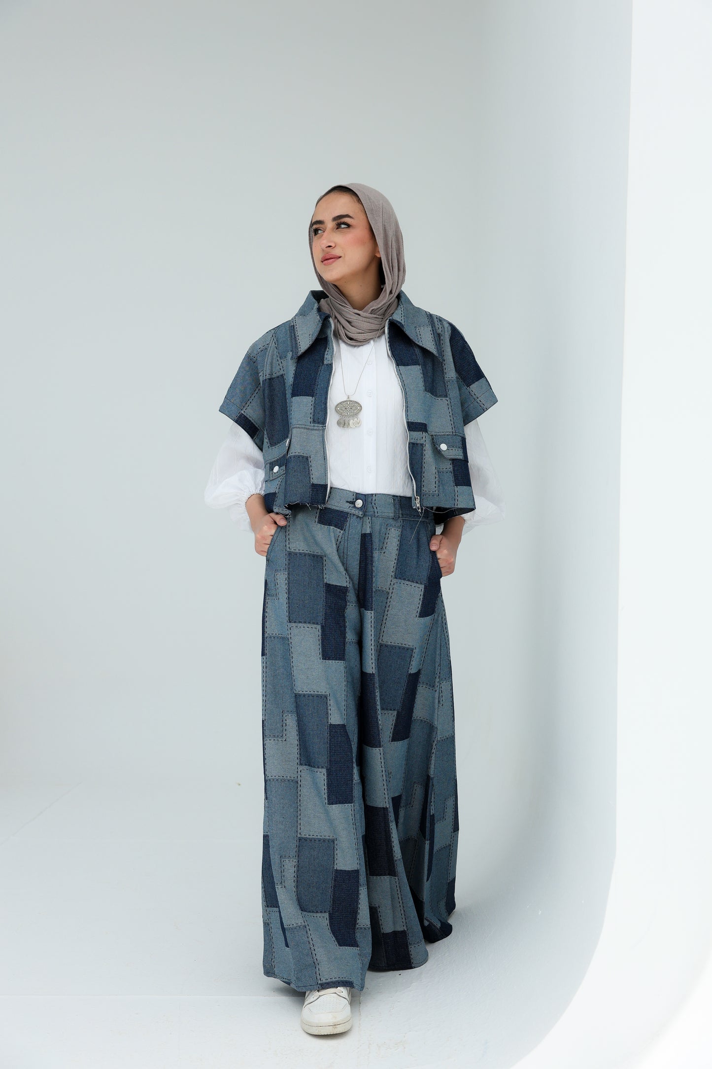 PATCHWORK WIDE LEG DENIM PANTS