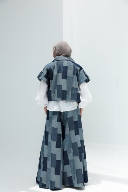 CROPEED SLEEVELESS PATCHWORK JACKET