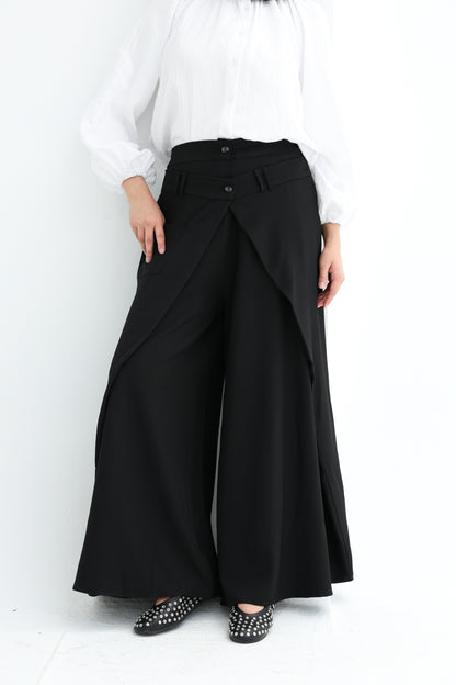 WRAPED WIDE LEG PANTS - BLACK