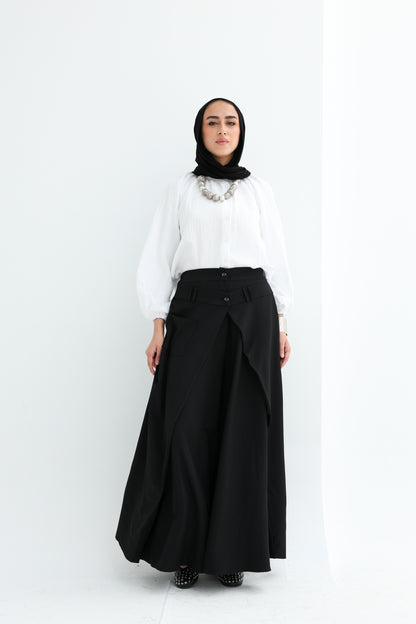 WRAPED WIDE LEG PANTS - BLACK