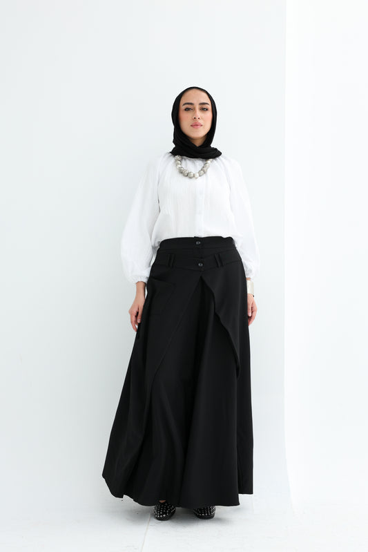 WRAPED WIDE LEG PANTS - BLACK