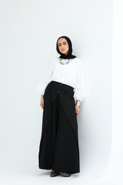 WRAPED WIDE LEG PANTS - BLACK