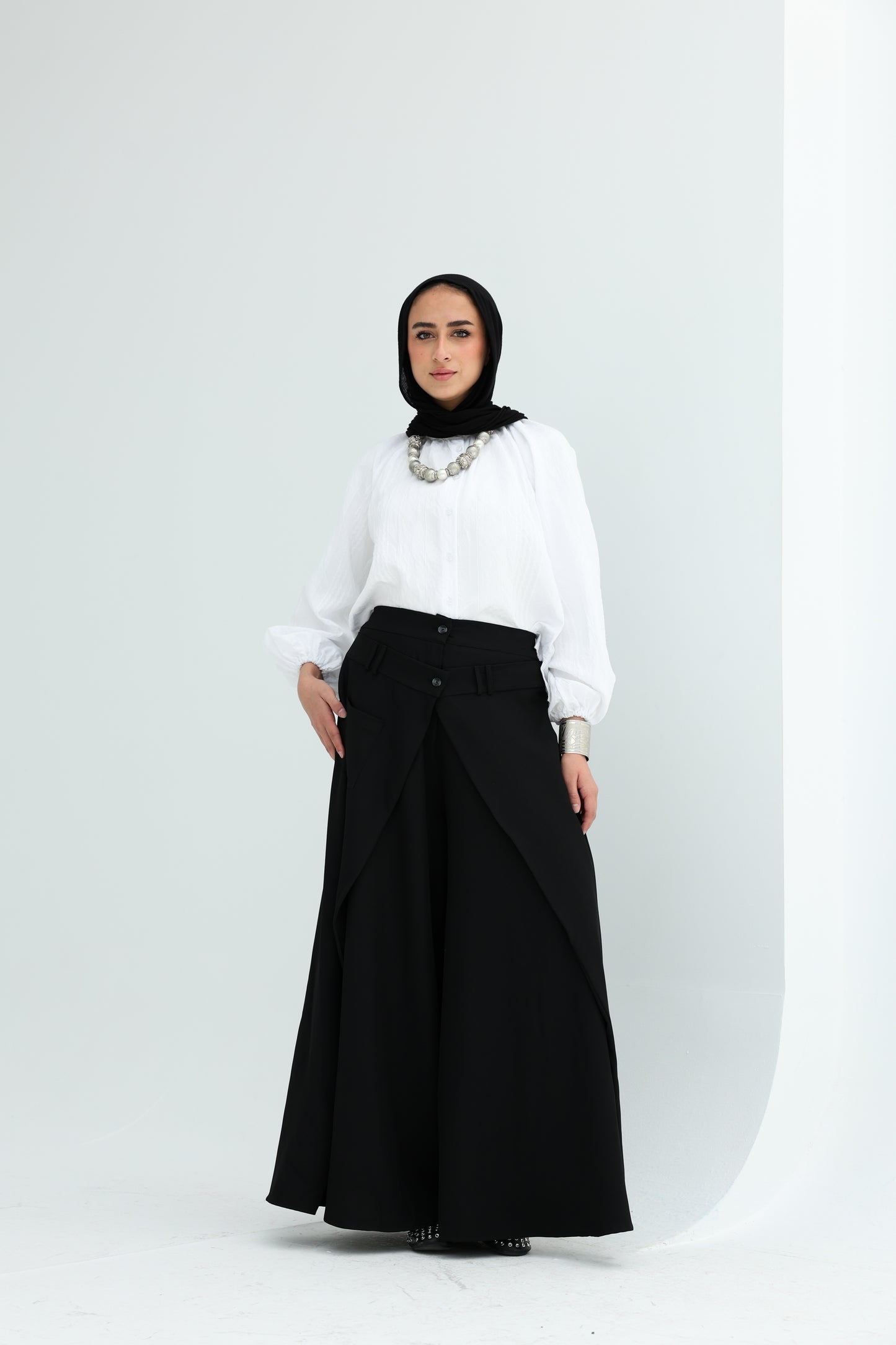 WRAPED WIDE LEG PANTS - BLACK