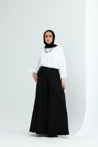 WRAPED WIDE LEG PANTS - BLACK