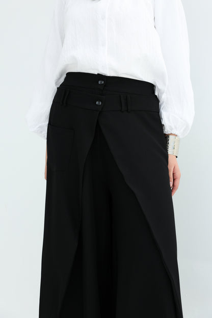 WRAPED WIDE LEG PANTS - BLACK