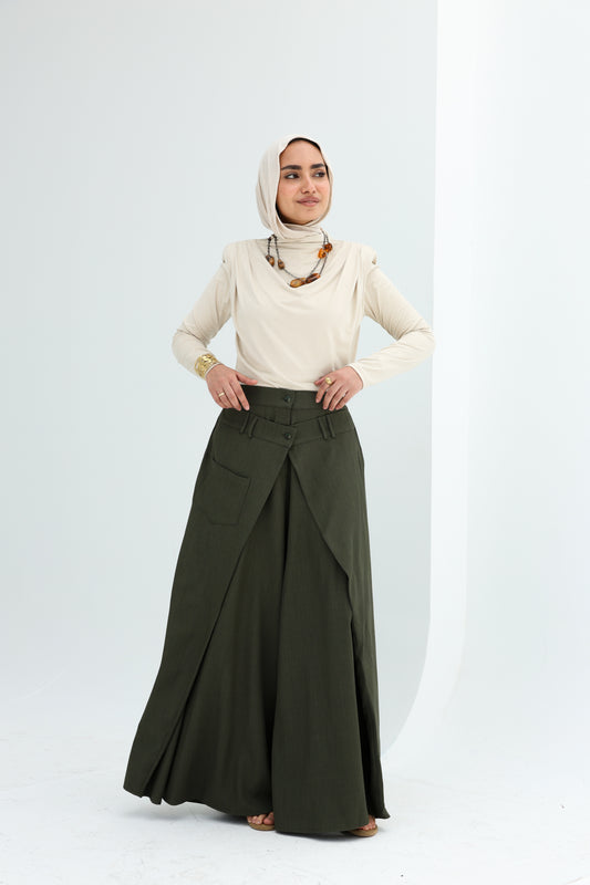 WRAP WIDE LEG PANTS - OLIVE