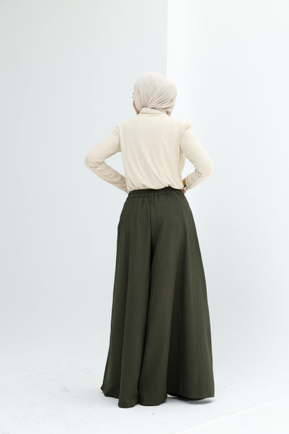WRAP WIDE LEG PANTS - OLIVE