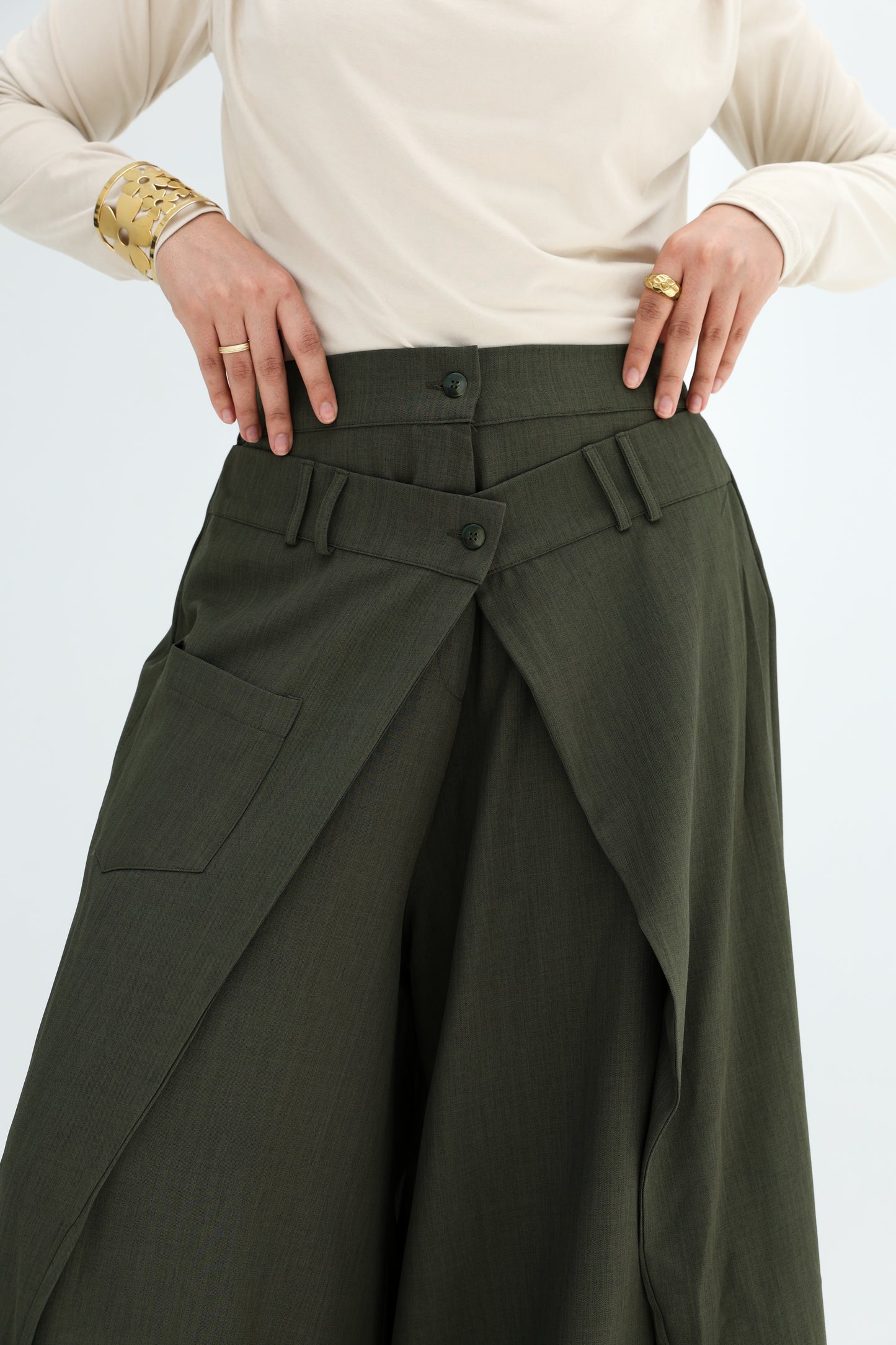 WRAP WIDE LEG PANTS - OLIVE