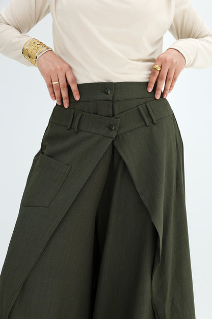 WRAP WIDE LEG PANTS - OLIVE