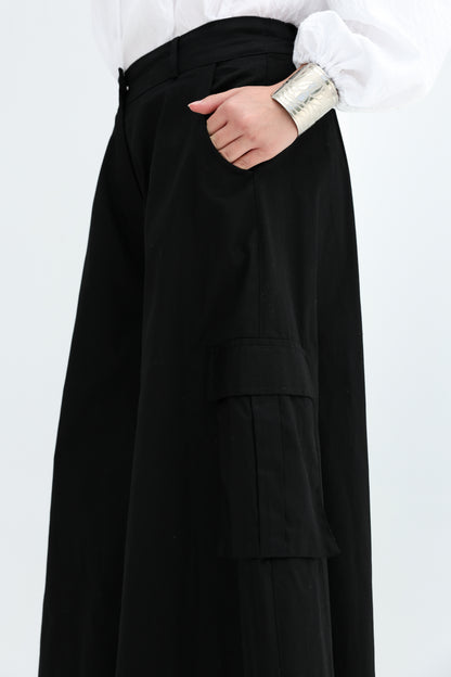 GABARDENE WIDE LEG PANTS - BLACK