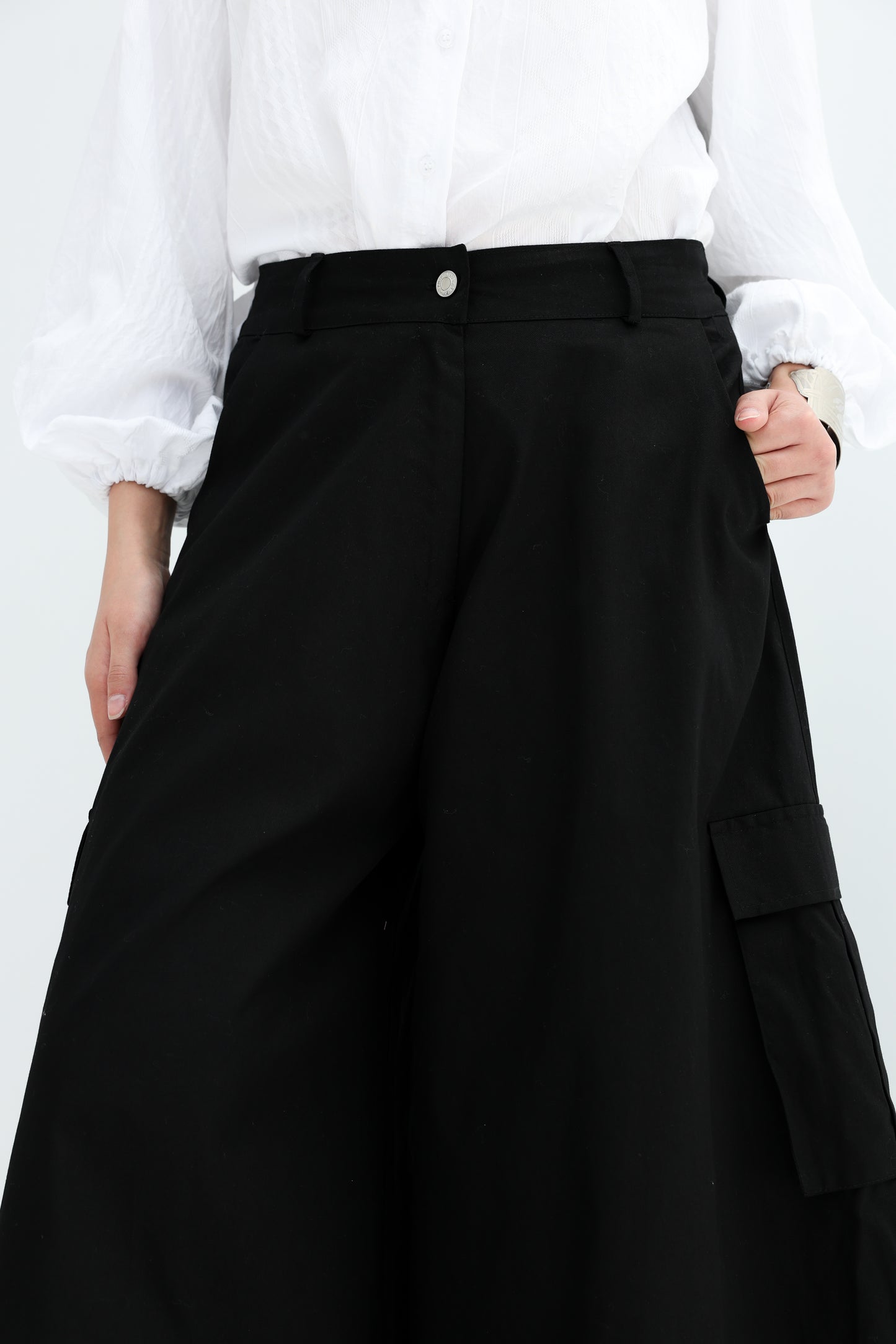 GABARDENE WIDE LEG PANTS - BLACK