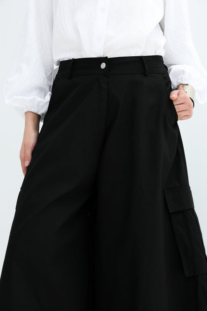 GABARDENE WIDE LEG PANTS - BLACK