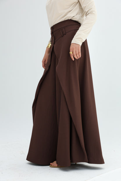 WRAP WIDE LEG PANTS - BROWN