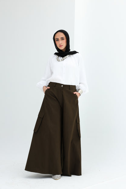 GABARDENE WIDE LEG PANTS - OLIVE