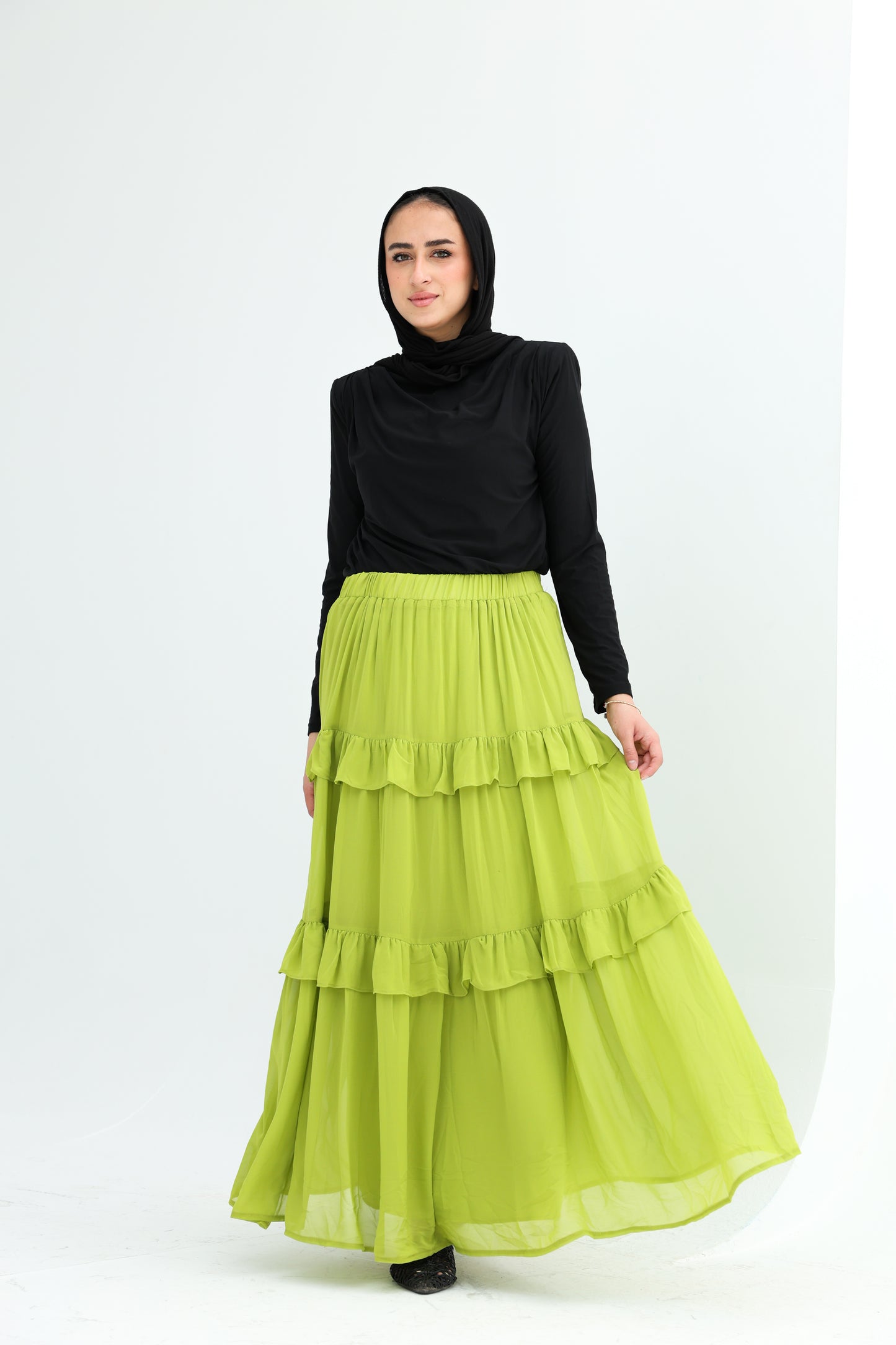 FULLY LINED CHIFFON SKIRT - LEMON