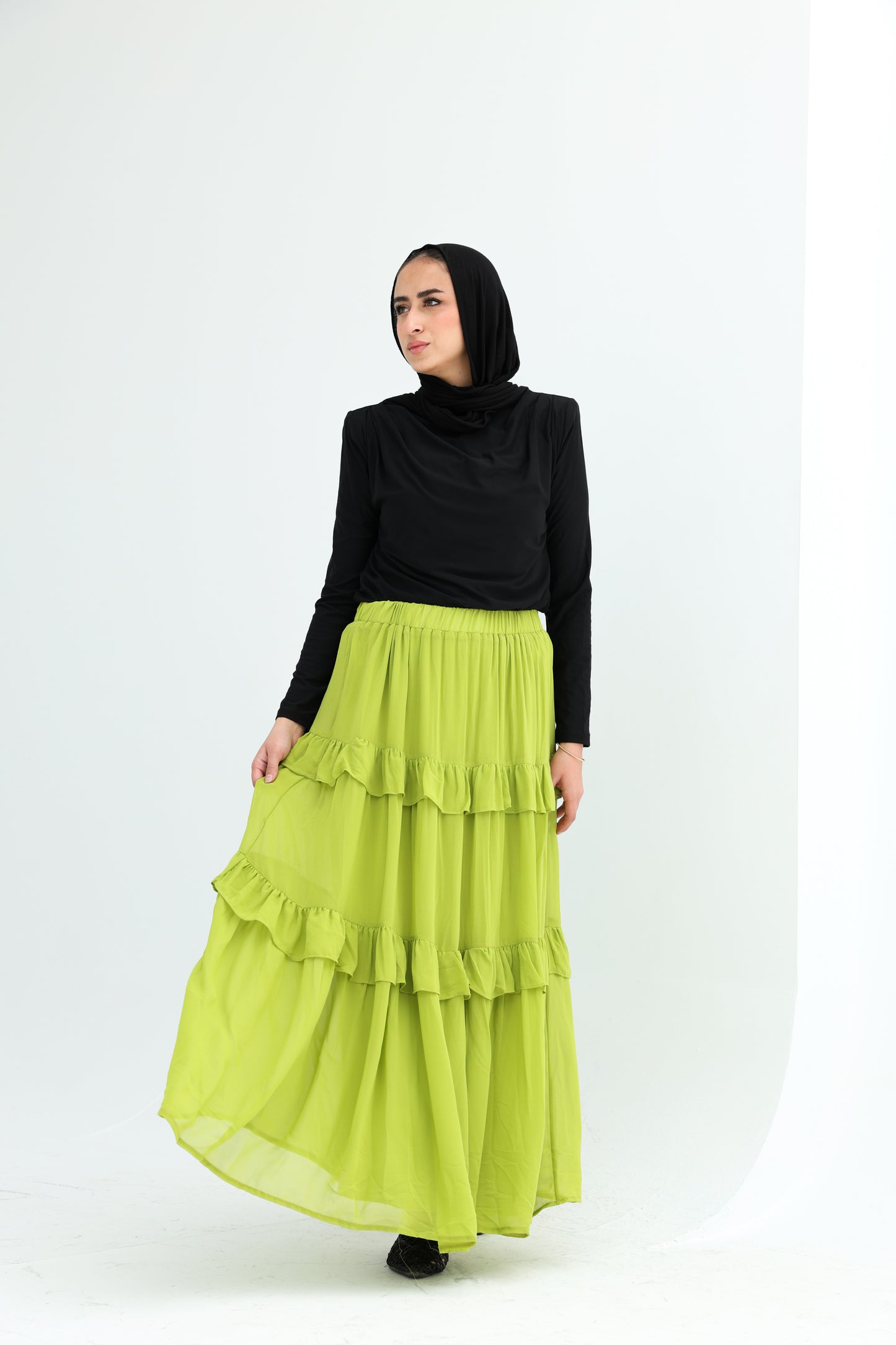 FULLY LINED CHIFFON SKIRT - LEMON
