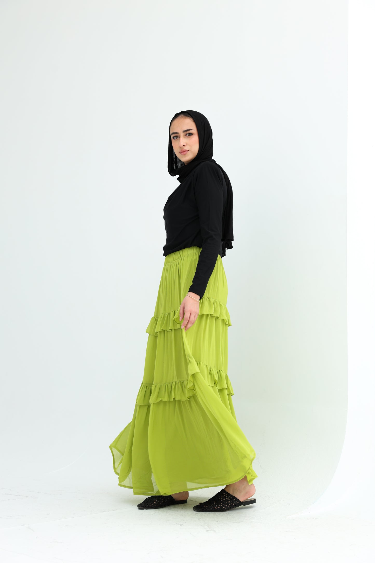 FULLY LINED CHIFFON SKIRT - LEMON