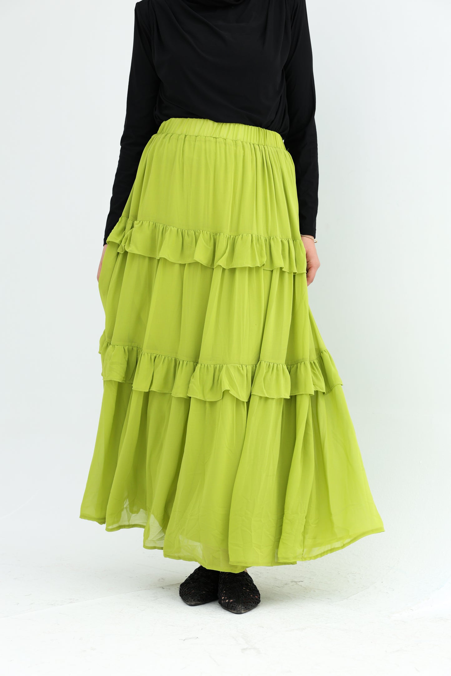 FULLY LINED CHIFFON SKIRT - LEMON