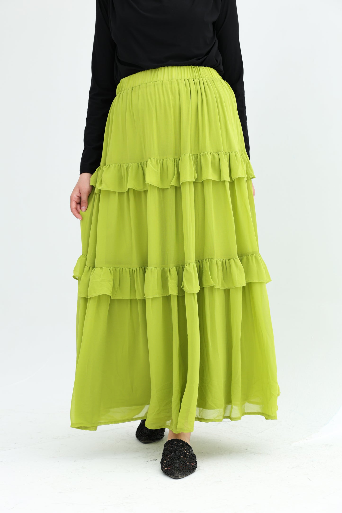 FULLY LINED CHIFFON SKIRT - LEMON