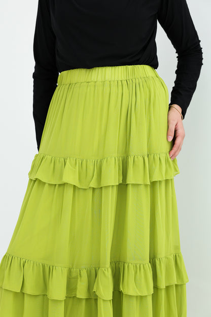 FULLY LINED CHIFFON SKIRT - LEMON