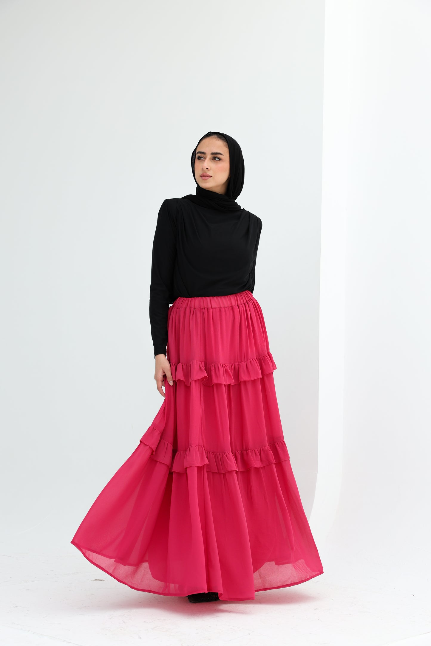FULLY LINED CHIFFON SKIRT - FUSHIA