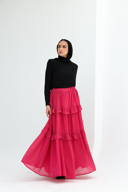FULLY LINED CHIFFON SKIRT - FUSHIA