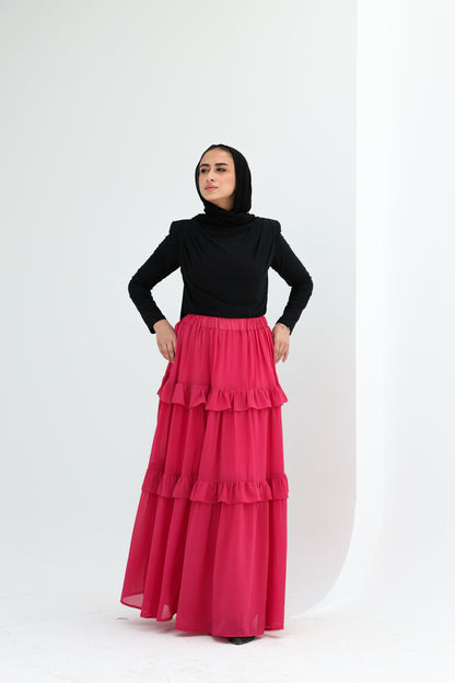 FULLY LINED CHIFFON SKIRT - FUSHIA