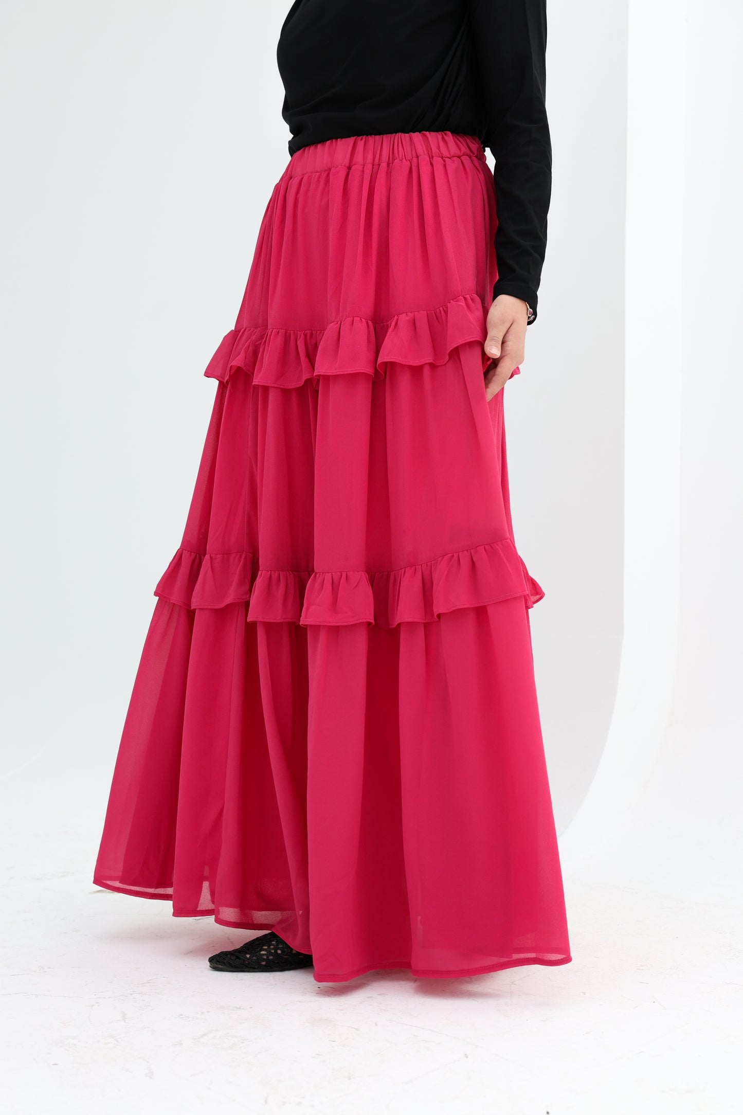 FULLY LINED CHIFFON SKIRT - FUSHIA