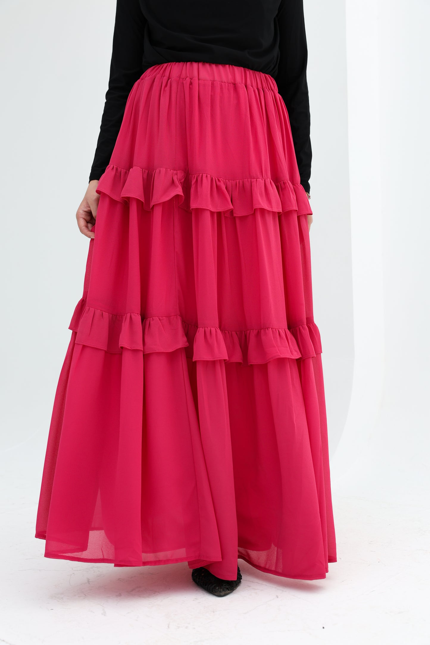 FULLY LINED CHIFFON SKIRT - FUSHIA