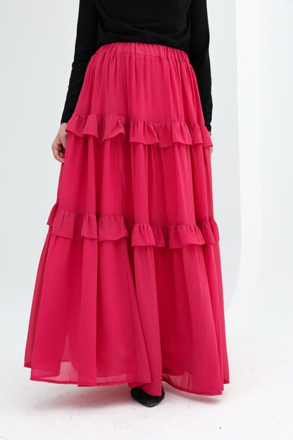 FULLY LINED CHIFFON SKIRT - FUSHIA